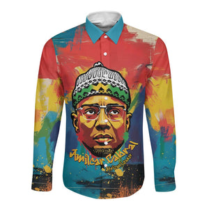 Amilcar Cabral Long Sleeve Button Shirt Armed Activist Quote Raised Fist African Liberation Tribute - Colorful Paint Stroke - African Pride