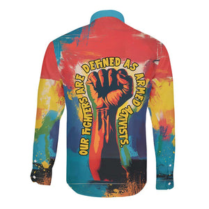 Amilcar Cabral Long Sleeve Button Shirt Armed Activist Quote Raised Fist African Liberation Tribute - Colorful Paint Stroke - African Pride