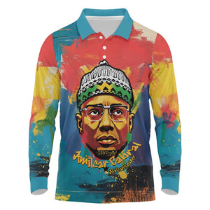 Amilcar Cabral Long Sleeve Polo Shirt Armed Activist Quote Raised Fist African Liberation Tribute - Colorful Paint Stroke - African Pride