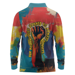 Amilcar Cabral Long Sleeve Polo Shirt Armed Activist Quote Raised Fist African Liberation Tribute - Colorful Paint Stroke - African Pride