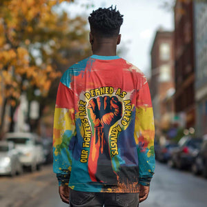 Amilcar Cabral Long Sleeve Shirt Armed Activist Quote Raised Fist African Liberation Tribute - Colorful Paint Stroke - African Pride