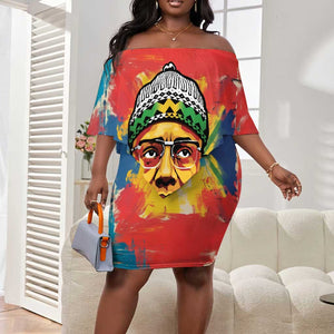 Amilcar Cabral Off Shoulder Short Dress Armed Activist Quote Raised Fist African Liberation Tribute - Colorful Paint Stroke - African Pride