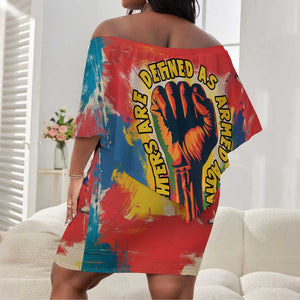 Amilcar Cabral Off Shoulder Short Dress Armed Activist Quote Raised Fist African Liberation Tribute - Colorful Paint Stroke - African Pride