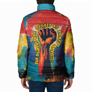 Amilcar Cabral Padded Jacket Armed Activist Quote Raised Fist African Liberation Tribute - Colorful Paint Stroke - African Pride