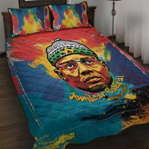 Amilcar Cabral Quilt Bed Set Armed Activist Quote Raised Fist African Liberation Tribute - Colorful Paint Stroke - African Pride