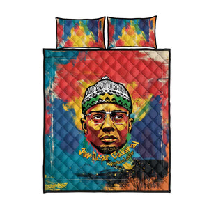 Amilcar Cabral Quilt Bed Set Armed Activist Quote Raised Fist African Liberation Tribute - Colorful Paint Stroke - African Pride