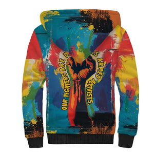 Amilcar Cabral Sherpa Hoodie Armed Activist Quote Raised Fist African Liberation Tribute - Colorful Paint Stroke - African Pride