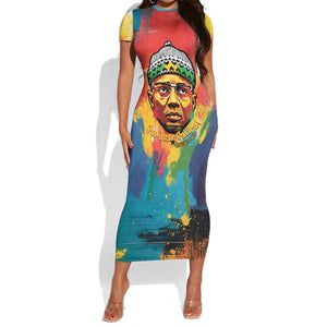 Amilcar Cabral Short Sleeve Bodycon Dress Armed Activist Quote Raised Fist African Liberation Tribute - Colorful Paint Stroke - African Pride