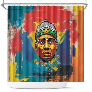Amilcar Cabral Shower Curtain Armed Activist Quote Raised Fist African Liberation Tribute - Colorful Paint Stroke - African Pride