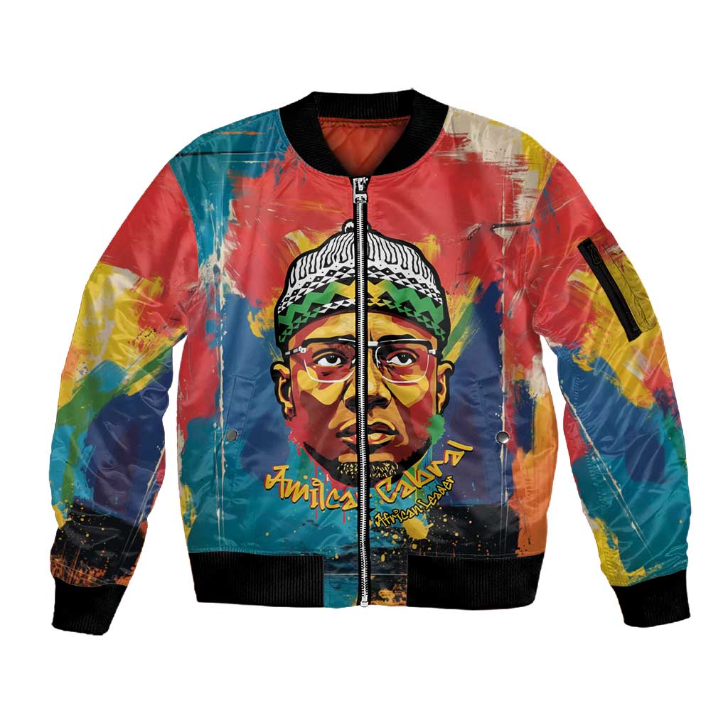 Amilcar Cabral Sleeve Zip Bomber Jacket Armed Activist Quote Raised Fist African Liberation Tribute - Colorful Paint Stroke - African Pride