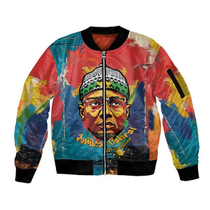 Amilcar Cabral Sleeve Zip Bomber Jacket Armed Activist Quote Raised Fist African Liberation Tribute - Colorful Paint Stroke - African Pride
