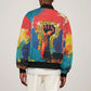 Amilcar Cabral Sleeve Zip Bomber Jacket Armed Activist Quote Raised Fist African Liberation Tribute - Colorful Paint Stroke - African Pride