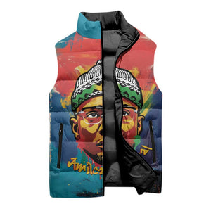 Amilcar Cabral Sleeveless Puffer Jacket Armed Activist Quote Raised Fist African Liberation Tribute - Colorful Paint Stroke - African Pride