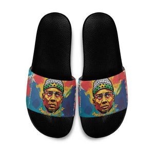 Amilcar Cabral Slide Sandals Armed Activist Quote Raised Fist African Liberation Tribute - Colorful Paint Stroke - African Pride