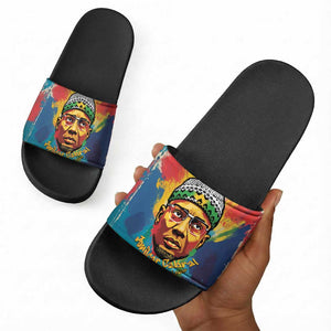 Amilcar Cabral Slide Sandals Armed Activist Quote Raised Fist African Liberation Tribute - Colorful Paint Stroke - African Pride