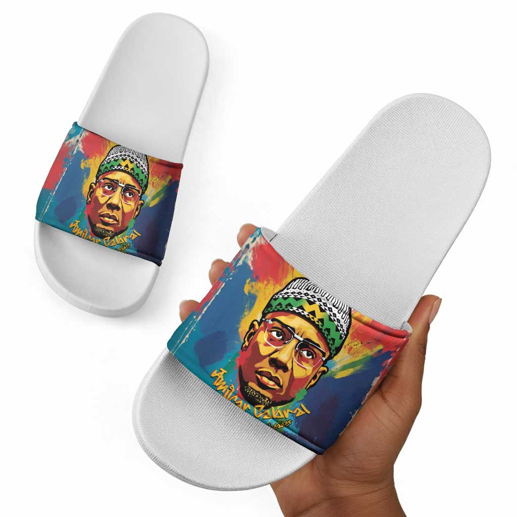 Amilcar Cabral Slide Sandals Armed Activist Quote Raised Fist African Liberation Tribute - Colorful Paint Stroke - African Pride