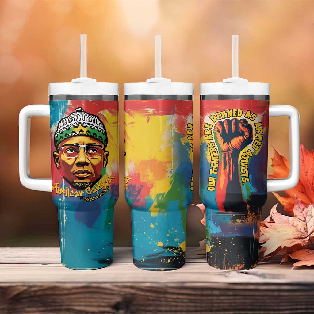 Amilcar Cabral Tumbler With Handle Armed Activist Quote Raised Fist African Liberation Tribute - Colorful Paint Stroke - African Pride
