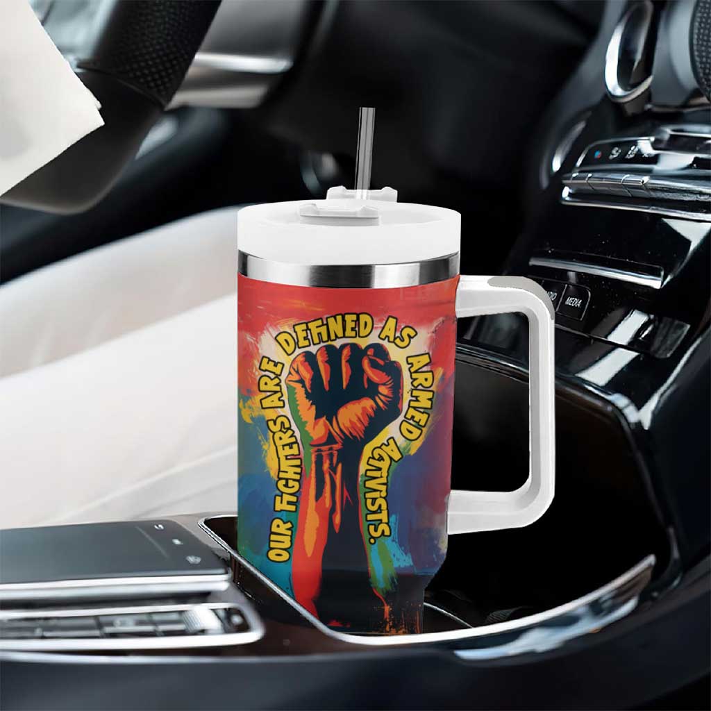 Amilcar Cabral Tumbler With Handle Armed Activist Quote Raised Fist African Liberation Tribute - Colorful Paint Stroke - African Pride