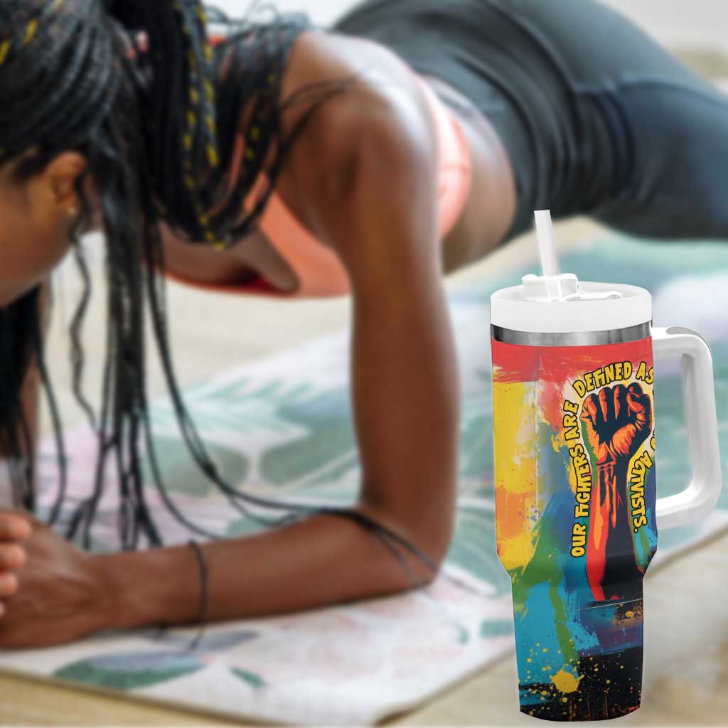 Amilcar Cabral Tumbler With Handle Armed Activist Quote Raised Fist African Liberation Tribute - Colorful Paint Stroke - African Pride