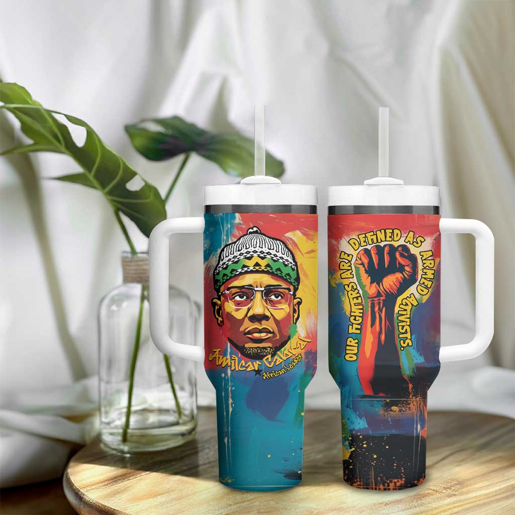 Amilcar Cabral Tumbler With Handle Armed Activist Quote Raised Fist African Liberation Tribute - Colorful Paint Stroke - African Pride