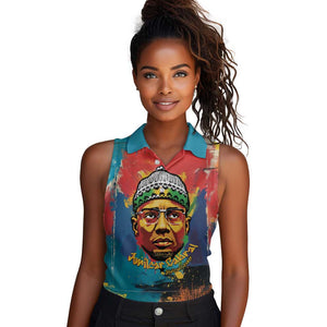 Amilcar Cabral Women Sleeveless Polo Shirt Armed Activist Quote Raised Fist African Liberation Tribute - Colorful Paint Stroke - African Pride