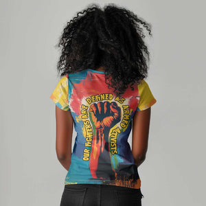 Amilcar Cabral Women V-Neck T-Shirt Armed Activist Quote Raised Fist African Liberation Tribute - Colorful Paint Stroke - African Pride