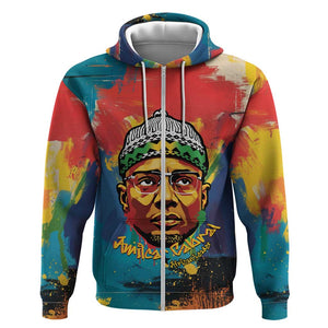 Amilcar Cabral Zip Hoodie Armed Activist Quote Raised Fist African Liberation Tribute - Colorful Paint Stroke - African Pride