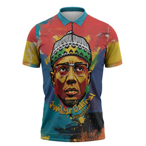 Amilcar Cabral Zipper Polo Shirt Armed Activist Quote Raised Fist African Liberation Tribute - Colorful Paint Stroke - African Pride