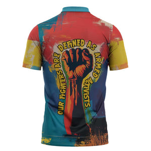 Amilcar Cabral Zipper Polo Shirt Armed Activist Quote Raised Fist African Liberation Tribute - Colorful Paint Stroke - African Pride
