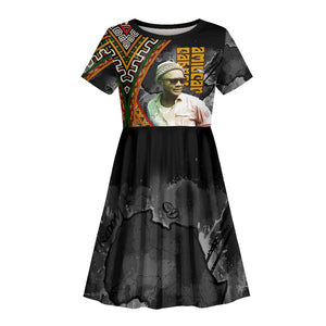 Amilcar Cabral Kid Short Sleeve Dress African Map with Chains Freedom Theme Revolutionary Liberation Tribute - African Pride