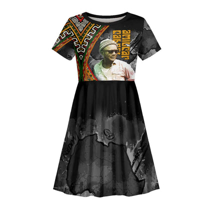 Amilcar Cabral Kid Short Sleeve Dress African Map with Chains Freedom Theme Revolutionary Liberation Tribute - African Pride