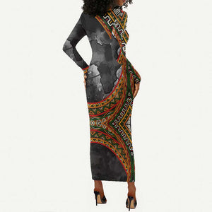 Amilcar Cabral Long Sleeve Bodycon Dress African Map with Chains Freedom Theme Revolutionary Liberation Tribute - African Pride