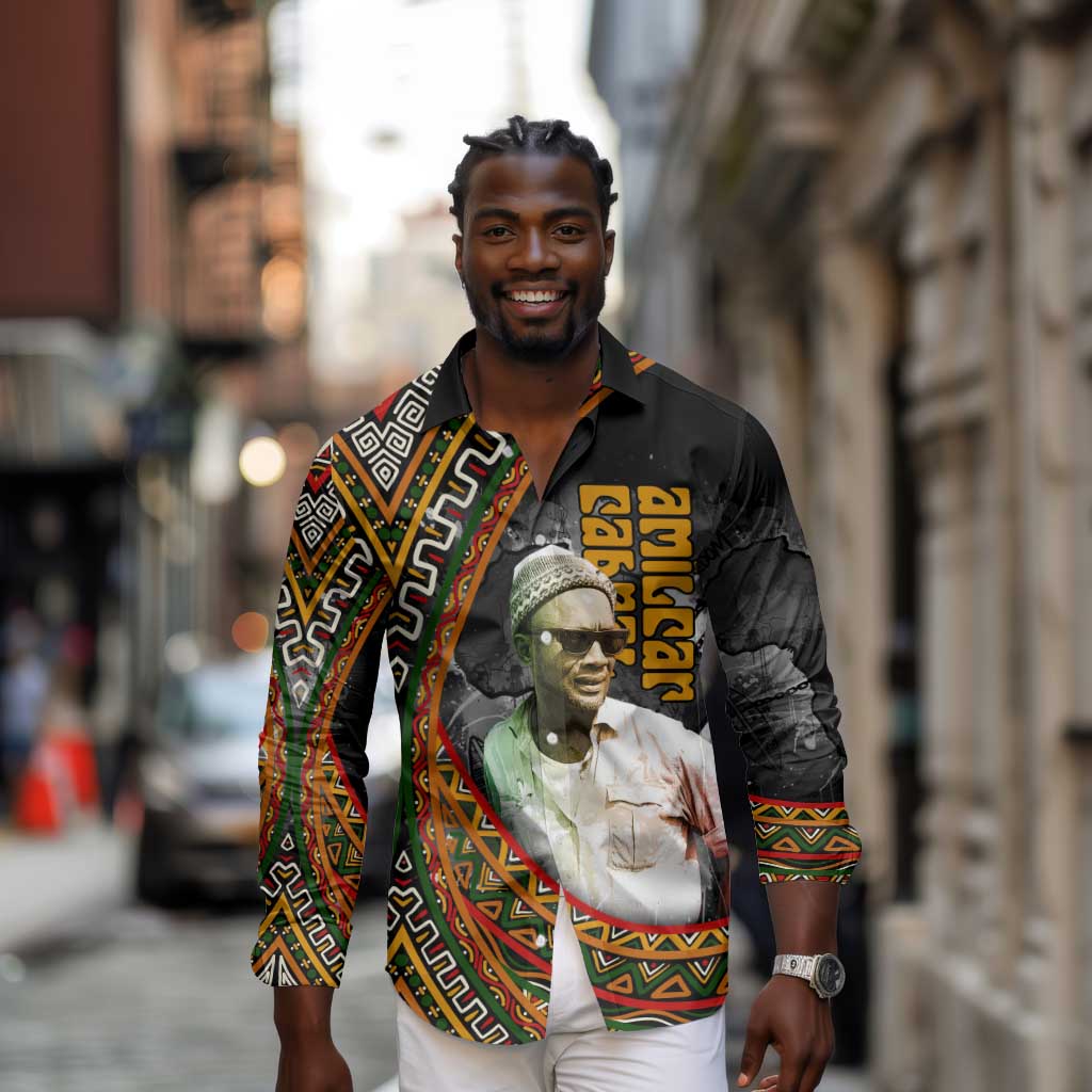 Amilcar Cabral Long Sleeve Button Shirt African Map with Chains Freedom Theme Revolutionary Liberation Tribute - African Pride