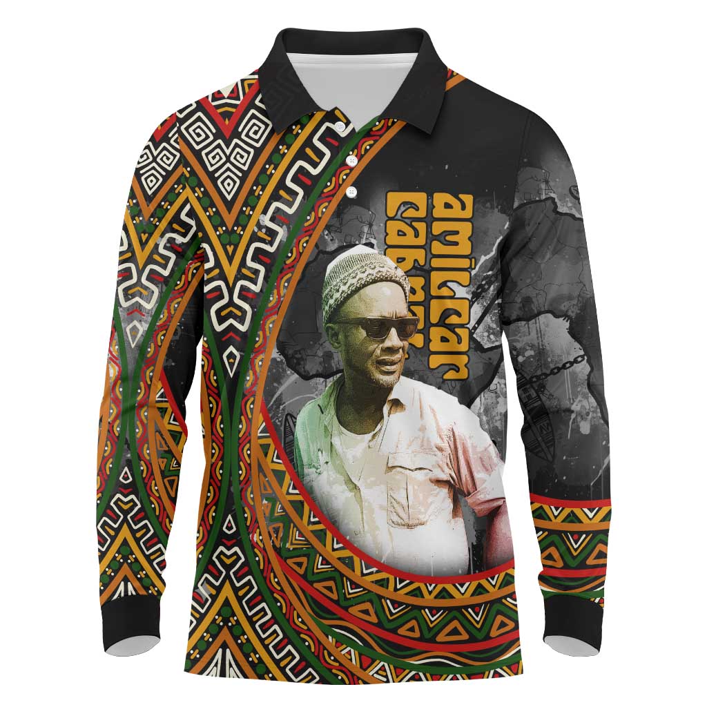 Amilcar Cabral Long Sleeve Polo Shirt African Map with Chains Freedom Theme Revolutionary Liberation Tribute - African Pride