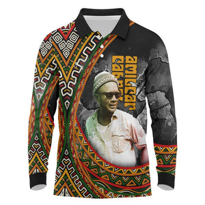 Amilcar Cabral Long Sleeve Polo Shirt African Map with Chains Freedom Theme Revolutionary Liberation Tribute - African Pride