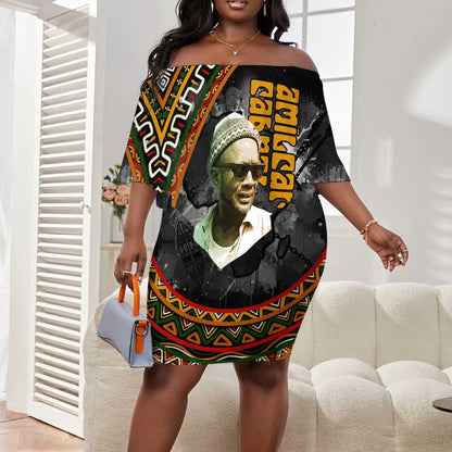 Amilcar Cabral Off Shoulder Short Dress African Map with Chains Freedom Theme Revolutionary Liberation Tribute - African Pride