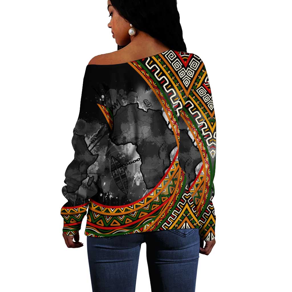 Amilcar Cabral Off Shoulder Sweater African Map with Chains Freedom Theme Revolutionary Liberation Tribute - African Pride