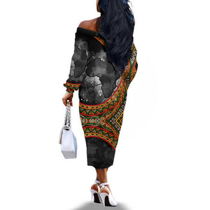 Amilcar Cabral Off The Shoulder Long Sleeve Dress African Map with Chains Freedom Theme Revolutionary Liberation Tribute - African Pride