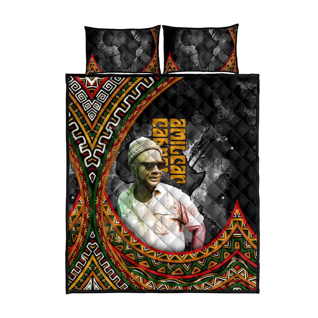 Amilcar Cabral Quilt Bed Set African Map with Chains Freedom Theme Revolutionary Liberation Tribute - African Pride