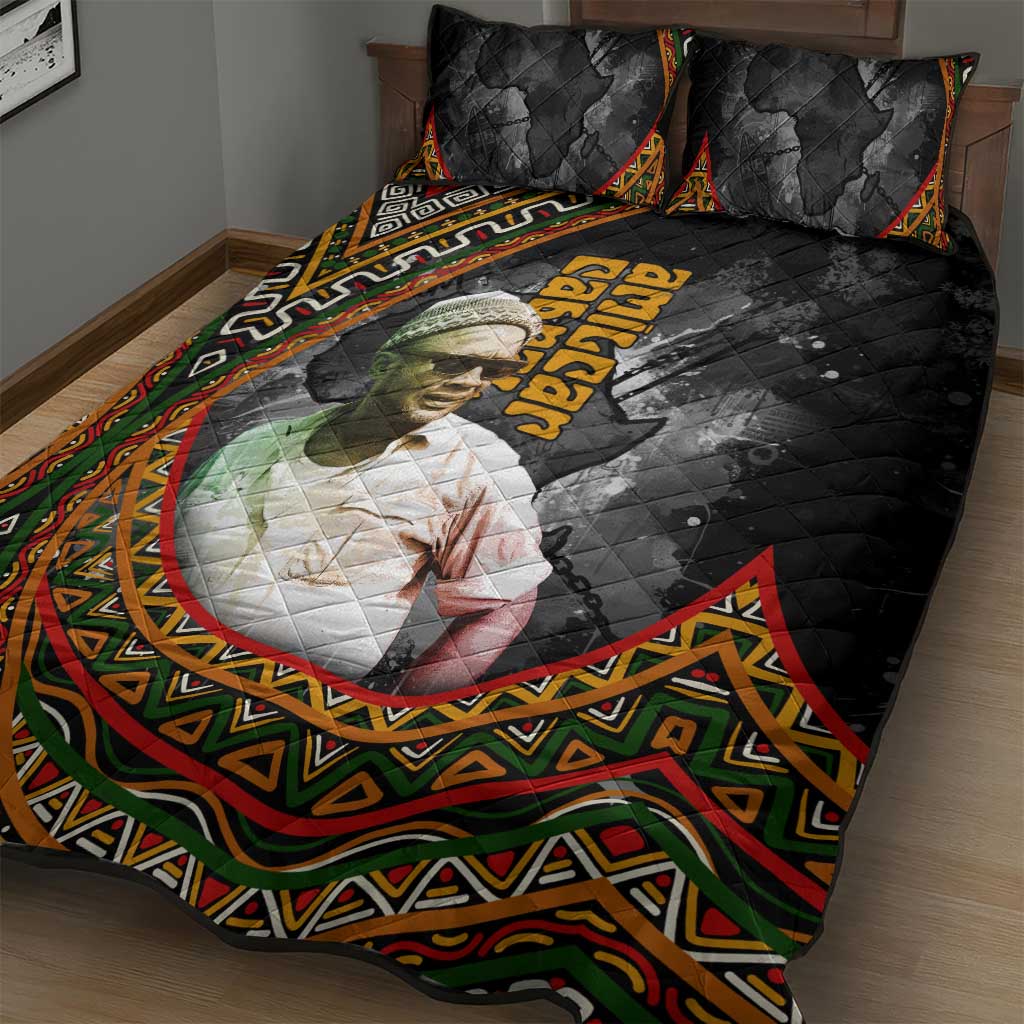 Amilcar Cabral Quilt Bed Set African Map with Chains Freedom Theme Revolutionary Liberation Tribute - African Pride