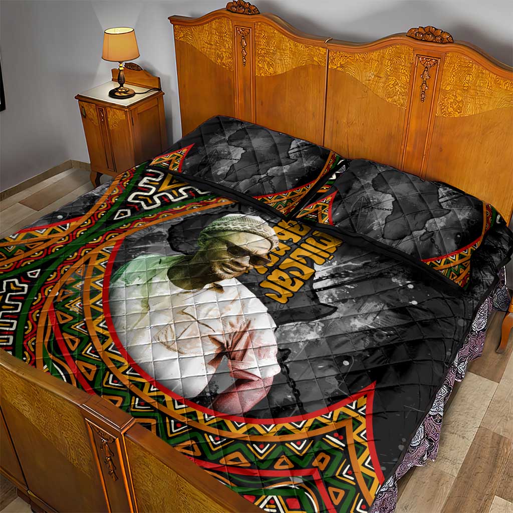 Amilcar Cabral Quilt Bed Set African Map with Chains Freedom Theme Revolutionary Liberation Tribute - African Pride