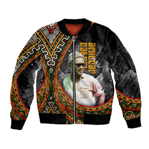 Amilcar Cabral Sleeve Zip Bomber Jacket African Map with Chains Freedom Theme Revolutionary Liberation Tribute - African Pride