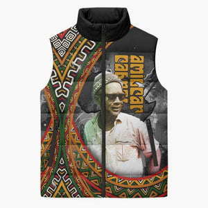 Amilcar Cabral Sleeveless Puffer Jacket African Map with Chains Freedom Theme Revolutionary Liberation Tribute - African Pride