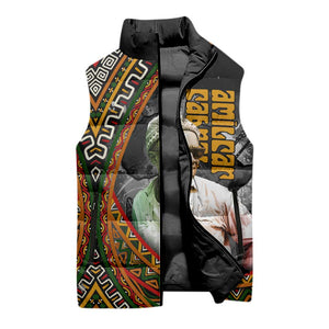 Amilcar Cabral Sleeveless Puffer Jacket African Map with Chains Freedom Theme Revolutionary Liberation Tribute - African Pride