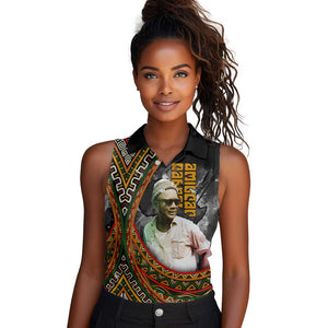 Amilcar Cabral Women Sleeveless Polo Shirt African Map with Chains Freedom Theme Revolutionary Liberation Tribute - African Pride