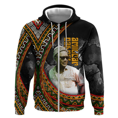 Amilcar Cabral Zip Hoodie African Map with Chains Freedom Theme Revolutionary Liberation Tribute - African Pride