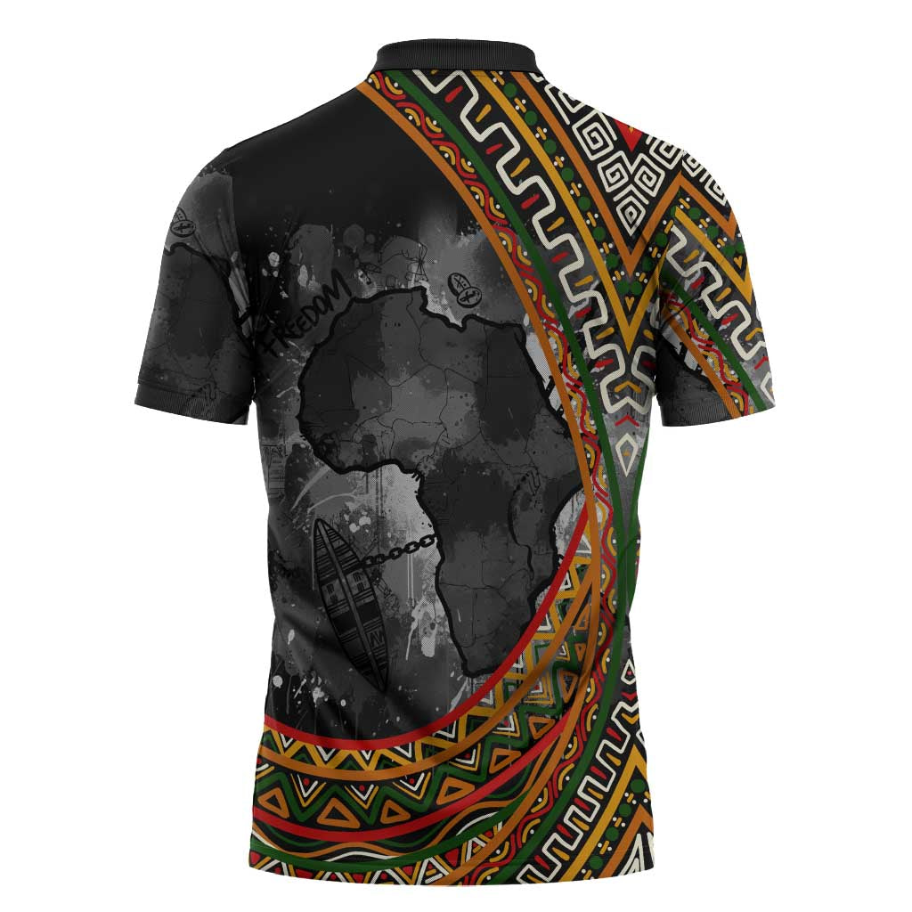 Amilcar Cabral Zipper Polo Shirt African Map with Chains Freedom Theme Revolutionary Liberation Tribute - African Pride
