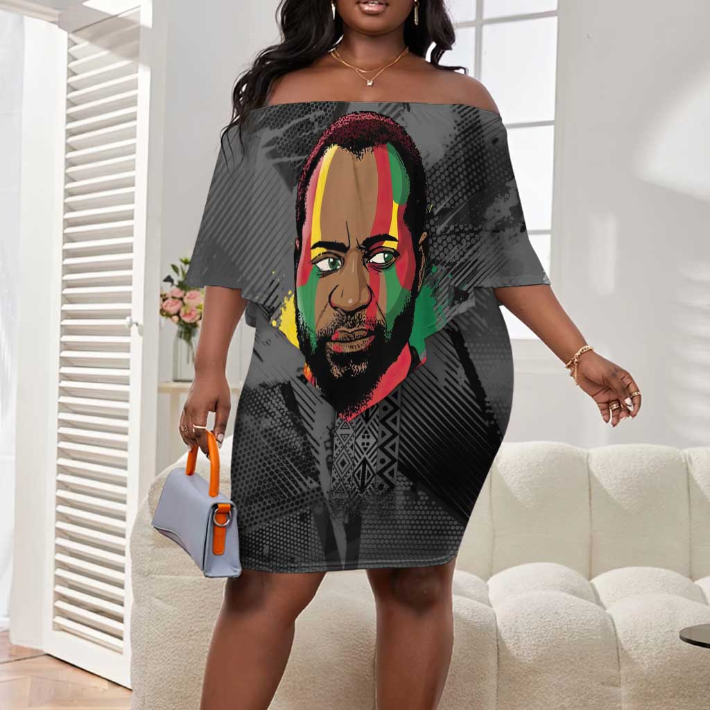 Samora Machel Off Shoulder Short Dress Mozambique Liberation Graffiti Style Viva FRELIMO African Revolutionary - African Pride