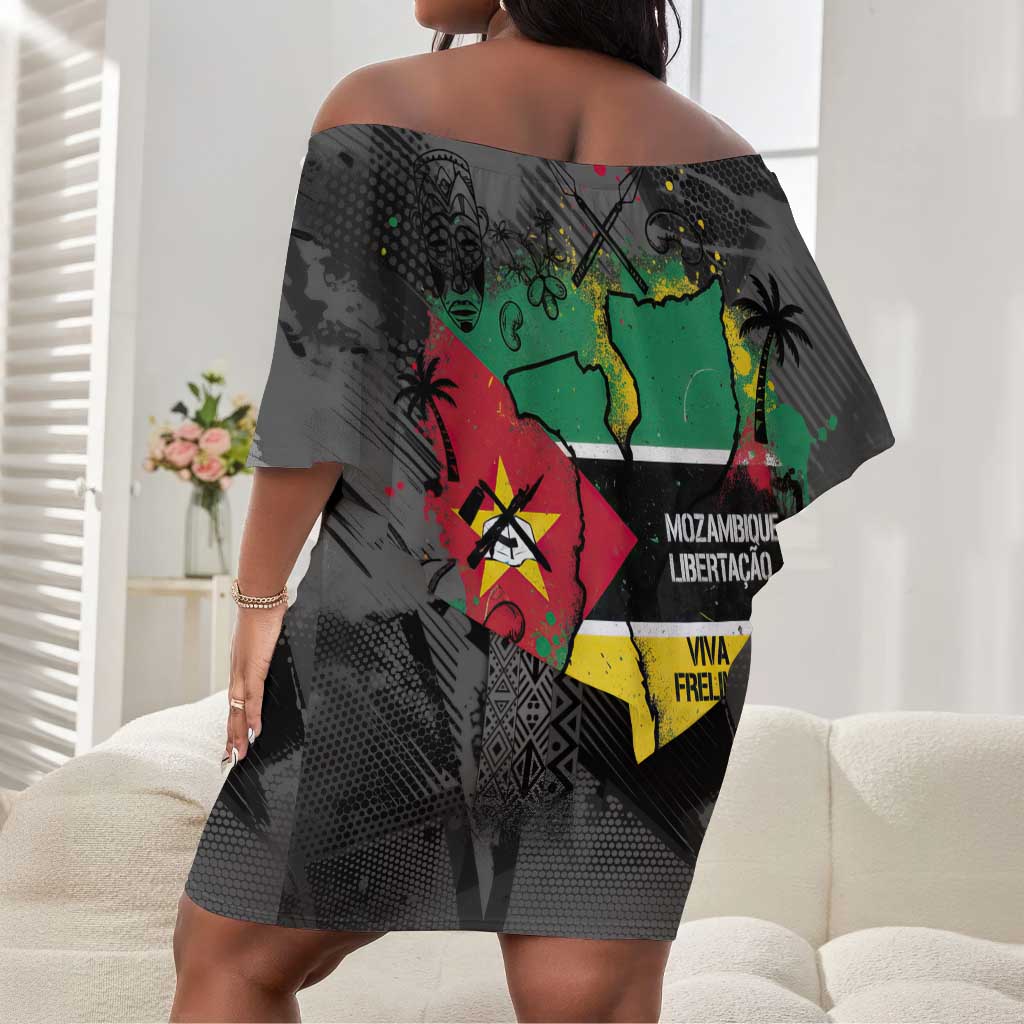 Samora Machel Off Shoulder Short Dress Mozambique Liberation Graffiti Style Viva FRELIMO African Revolutionary - African Pride