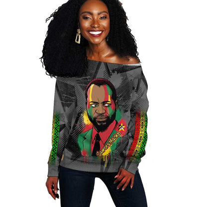 Samora Machel Off Shoulder Sweater Mozambique Liberation Graffiti Style Viva FRELIMO African Revolutionary - African Pride